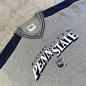 Vintage Lee Penn State University Gray Crewneck Sweatshirt Striped Collar XL